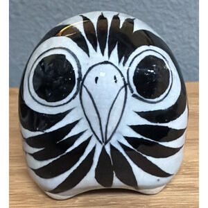Vintage Mexican Tonala Pottery Owl Hand Painted Glazed Floral Signed As Is